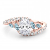 Swirl Design Diamond & Marquise Aquamarine Engagement Ring 14K Rose Gold (0.63ct)